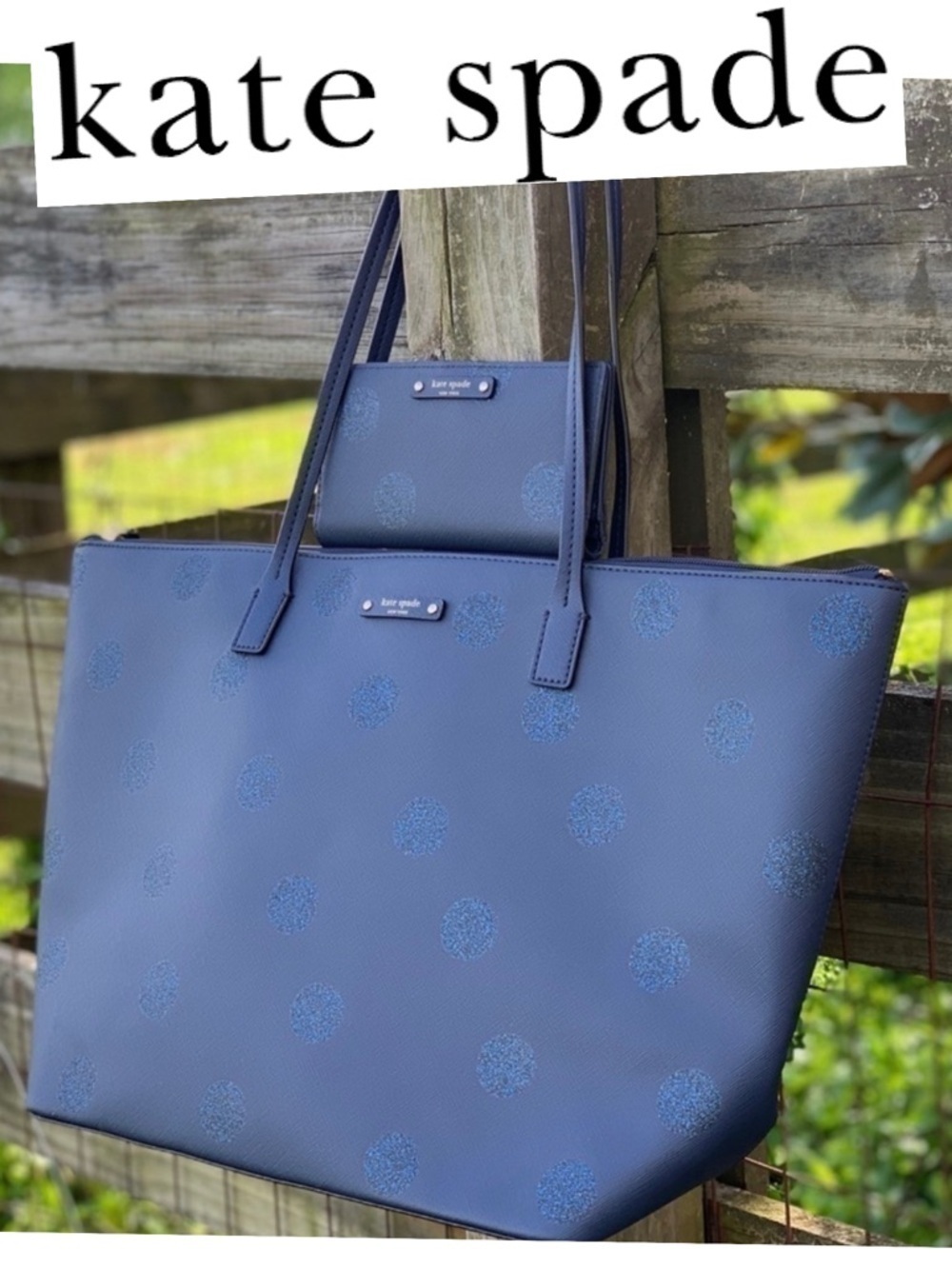 Kate Spade ♠️ Navy Blue Dot 🔵 Tote Bag Wallet Set